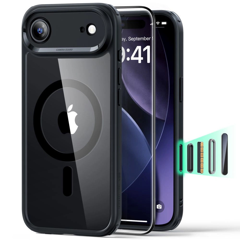 Futrola MagSafe za Apple iPhone 17 Air, ESR, Classic Hybrid sa zaštitnikom ekrana, Crna Transparentna