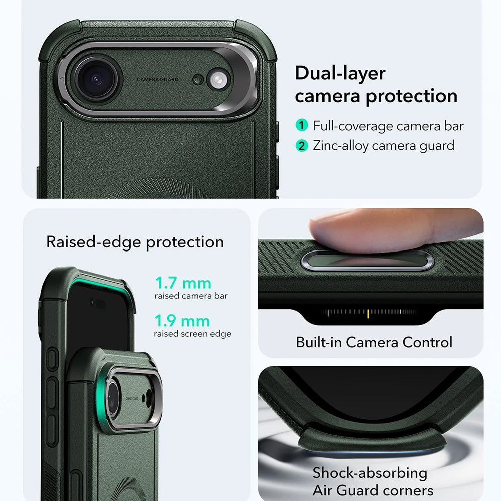 Futrola MagSafe za Apple iPhone 17 Air, ESR, Cyber Armor Kickstand, Zelena