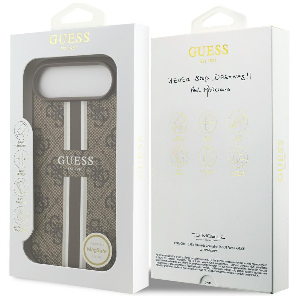 Husa MagSafe za Apple iPhone 17 Air, Guess, 4G Printed Stripes, Braon
