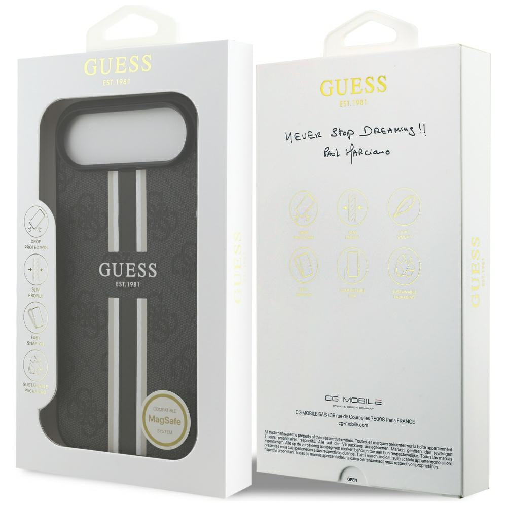 Husa MagSafe za Apple iPhone 17 Air, Guess, 4G Printed Stripes, Crna
