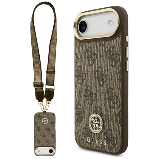 Futrola MagSafe za Apple iPhone 17 Air, Guess, 4G Strass Logo with Big Strap, Braon