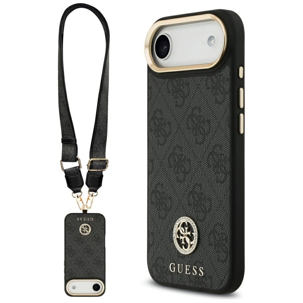 Husa MagSafe za Apple iPhone 17 Air, Guess, 4G Strass Logo with Big Strap, Crna