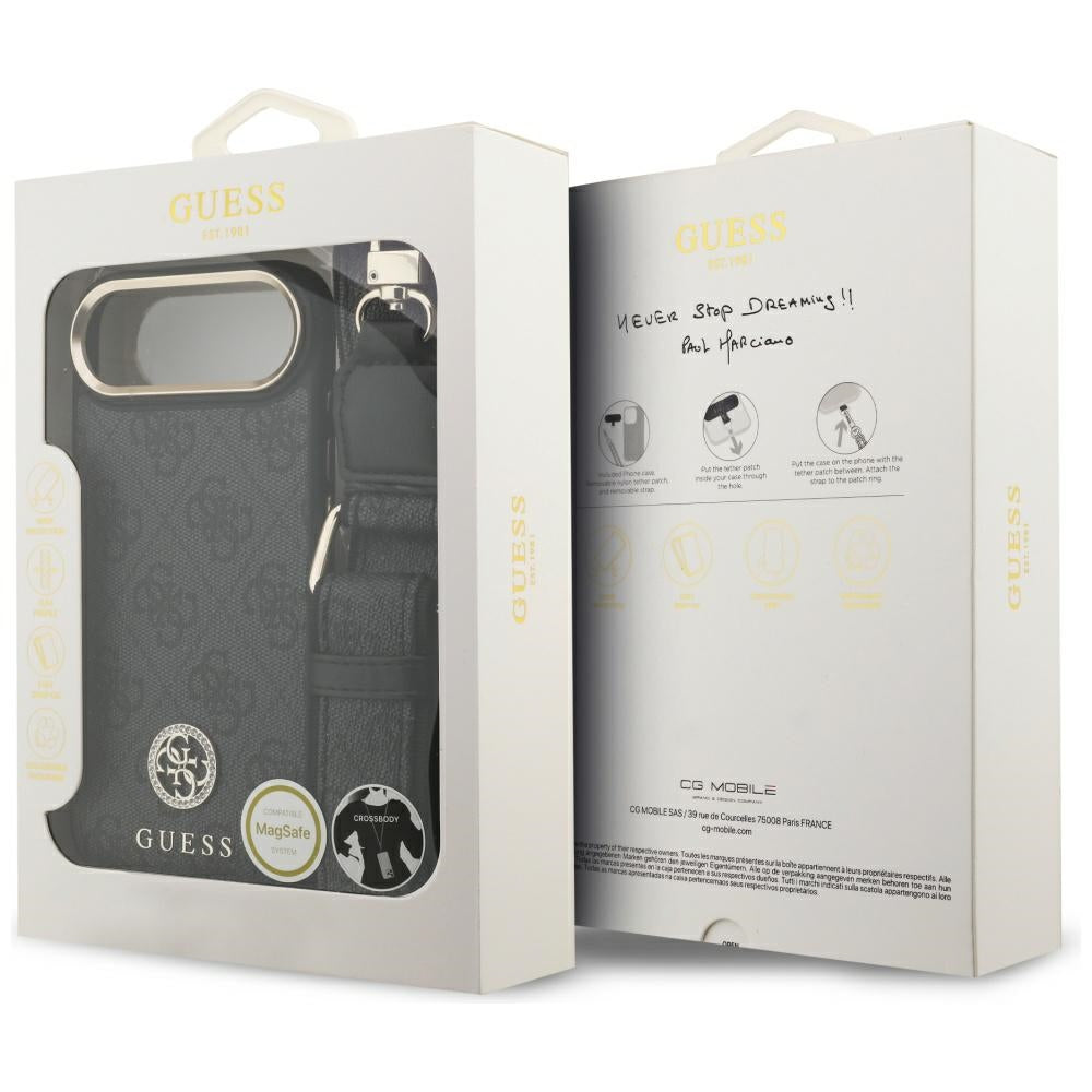 Husa MagSafe za Apple iPhone 17 Air, Guess, 4G Strass Logo with Big Strap, Crna