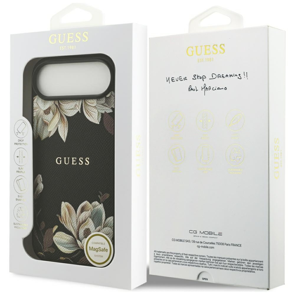 Futrola MagSafe za Apple iPhone 17 Air, Guess, Grained Flowers, Crna