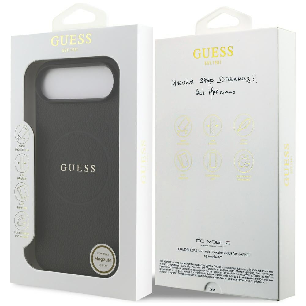 Husa MagSafe za Apple iPhone 17 Air, Guess, Grained Gold Ring, Crna