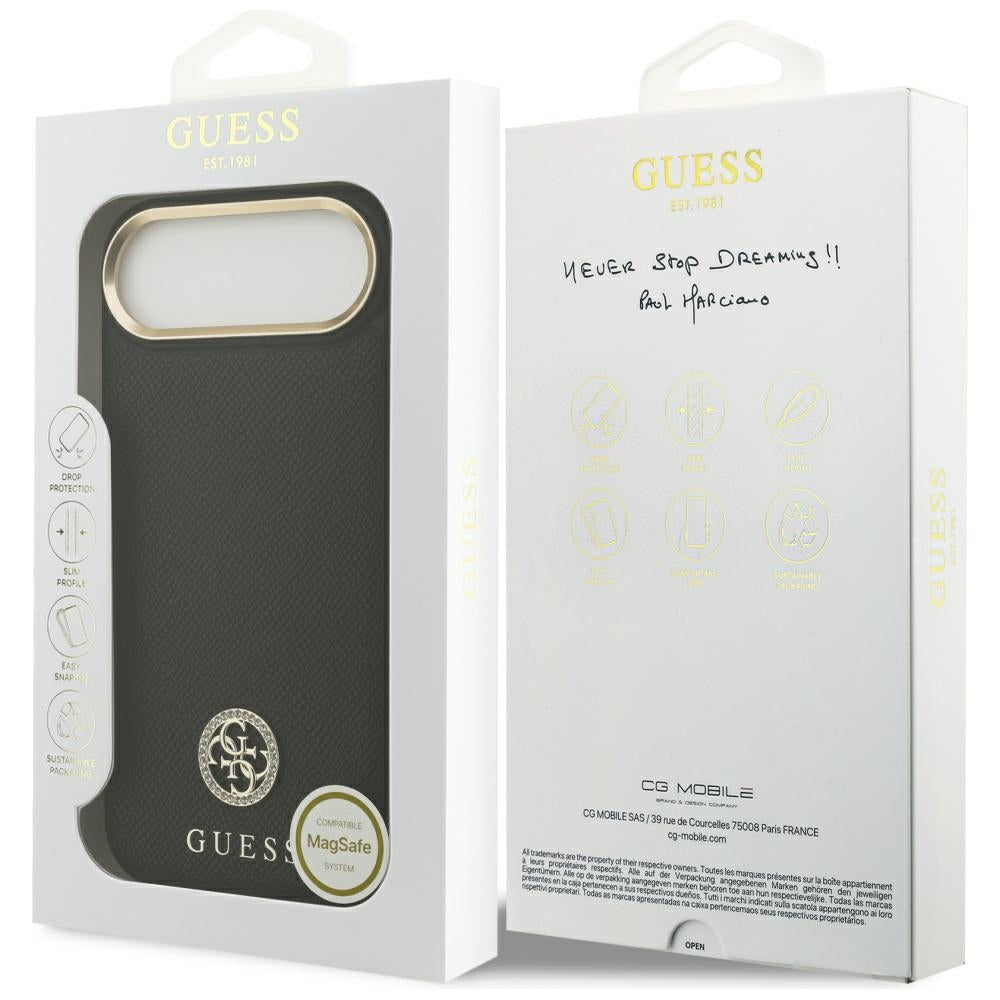 Futrola MagSafe za Apple iPhone 17 Air, Guess, Grained Strass Logo, Crna