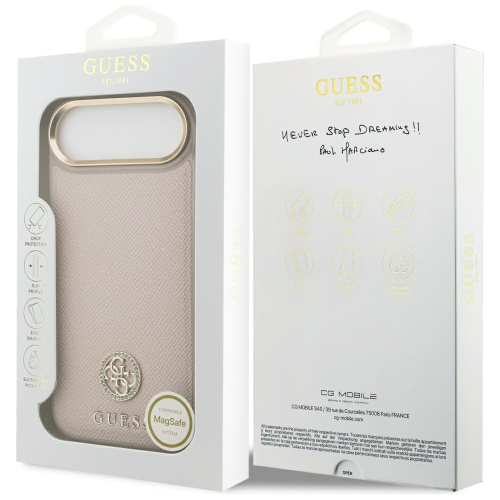 Futrola MagSafe za Apple iPhone 17 Air, Guess, Grained Strass Logo, Roze