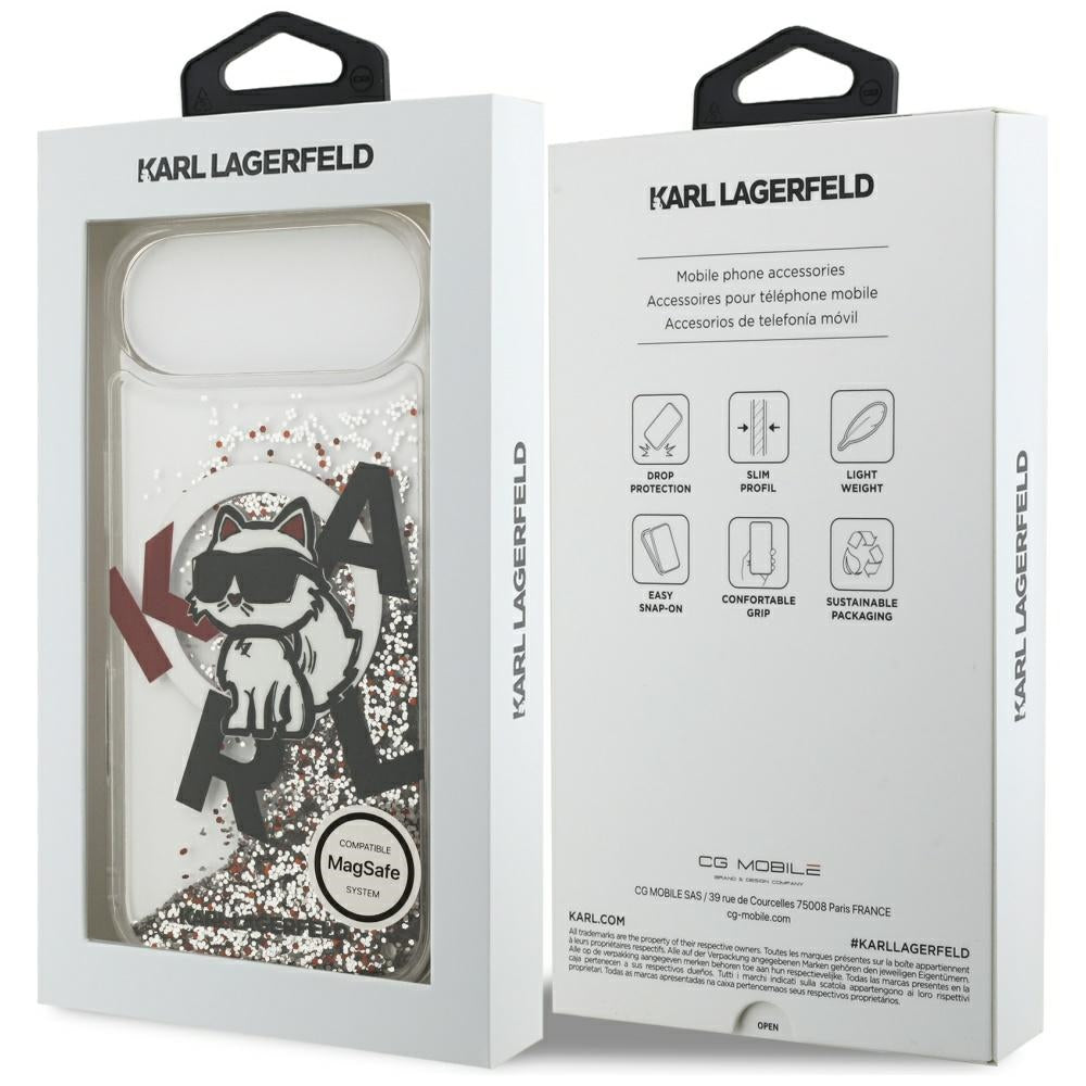 Futrola MagSafe za Apple iPhone 17 Air, Karl Lagerfeld, Liquid Glitter Choupette Logo, Transparentna