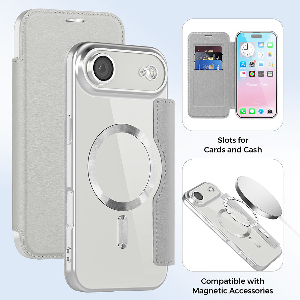 Futrola MagSafe za Apple iPhone 17 Air, Techsuit, SmartMag Book, Siva