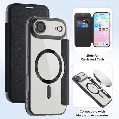 Futrola MagSafe za Apple iPhone 17 Air, Techsuit, SmartMag Book, Crna