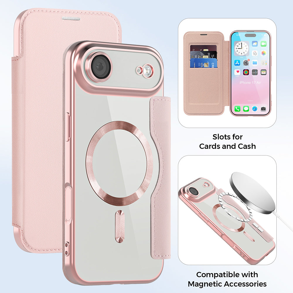 Futrola MagSafe za Apple iPhone 17 Air, Techsuit, SmartMag Book, Roze