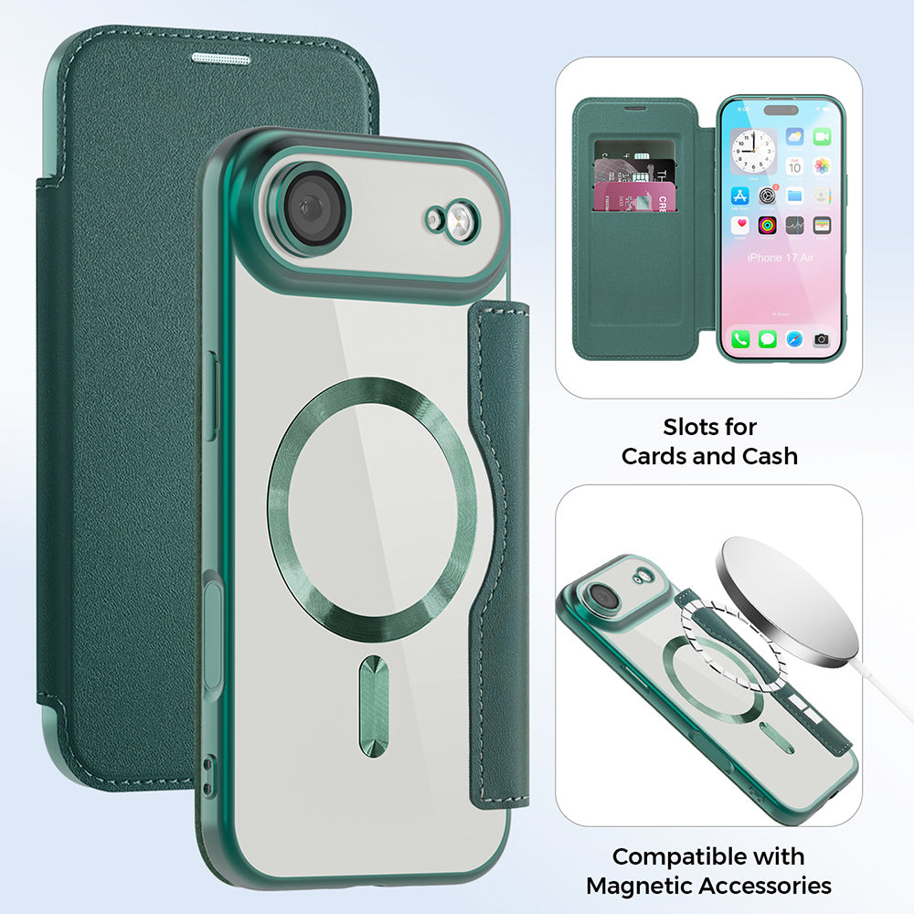 Futrola MagSafe za Apple iPhone 17 Air, Techsuit, SmartMag Book, Zelena