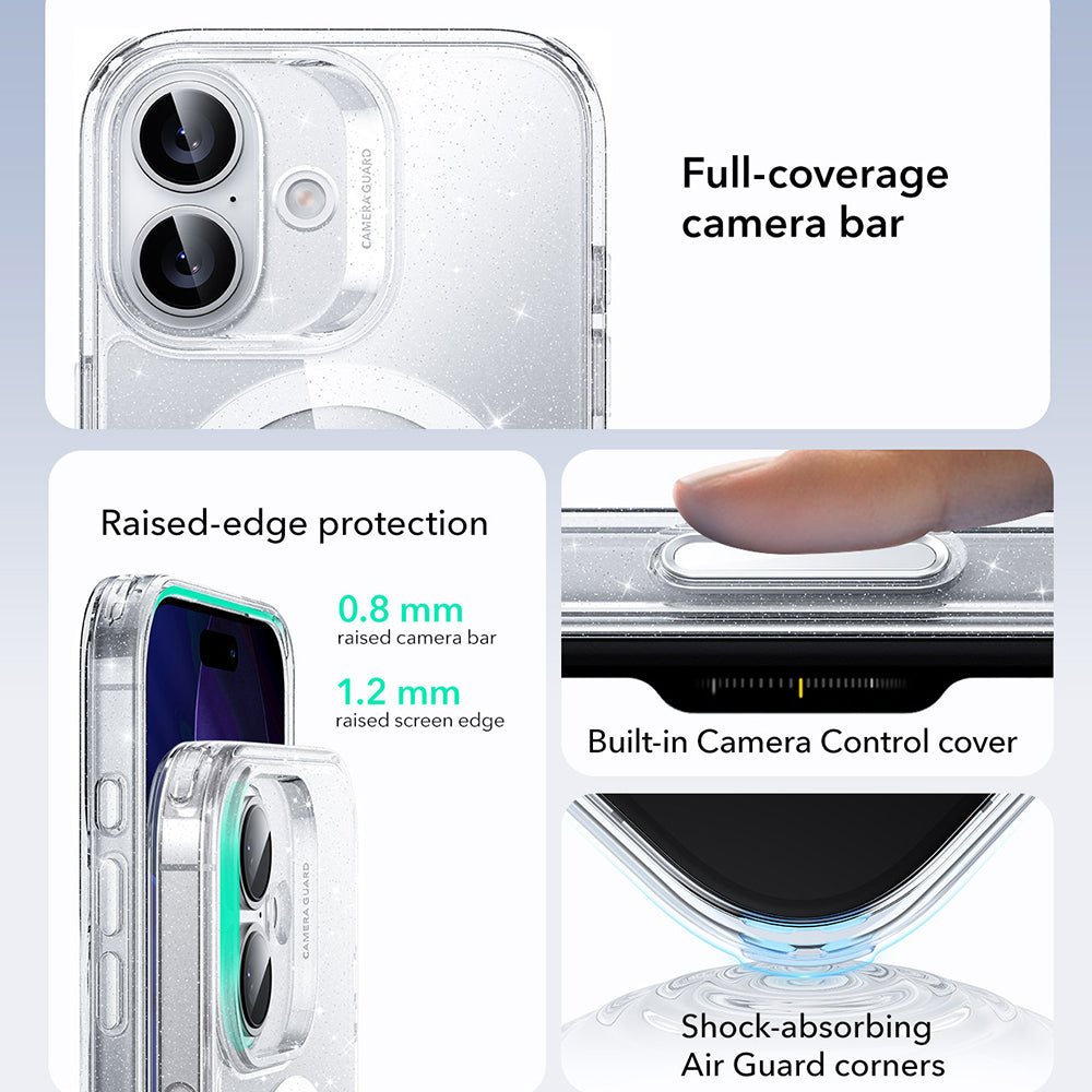 Futrola MagSafe za Apple iPhone 17, ESR, Classic Hybrid Shimmer, Transparentna