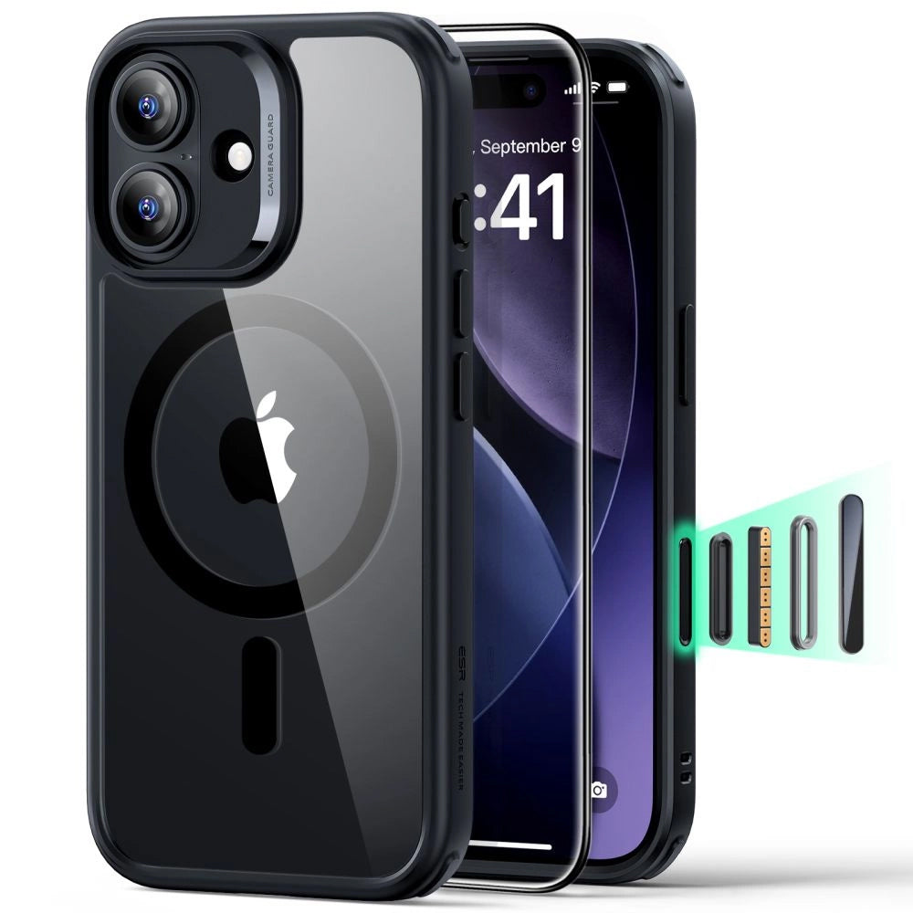 Futrola MagSafe za Apple iPhone 17, ESR, Classic Hybrid sa zaštitnikom ekrana, Crna Transparentna