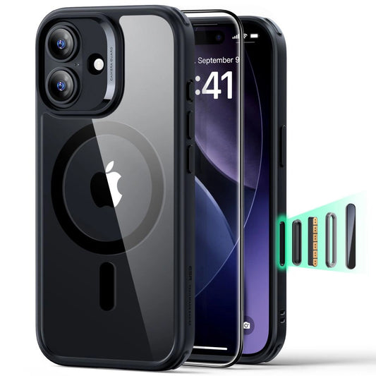 Futrola MagSafe za Apple iPhone 17, ESR, Classic Hybrid sa zaštitnikom ekrana, Crna Transparentna