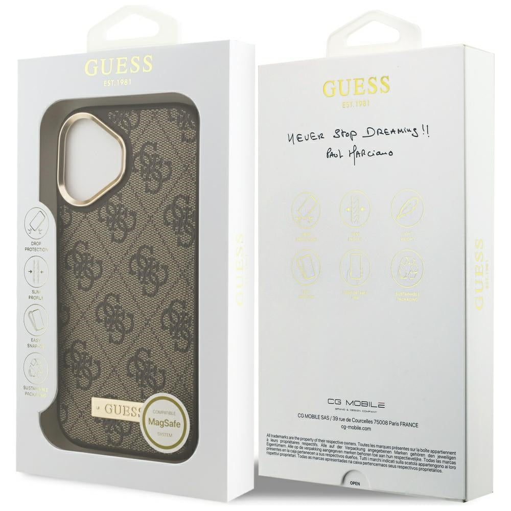 Futrola MagSafe za Apple iPhone 17, Guess, 4G Logo Plate, Braon
