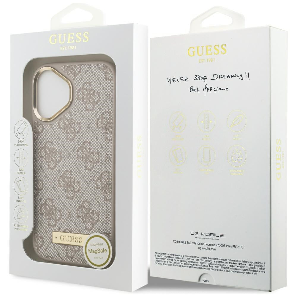 Husa MagSafe za Apple iPhone 17, Guess, 4G Logo Plate, Roze