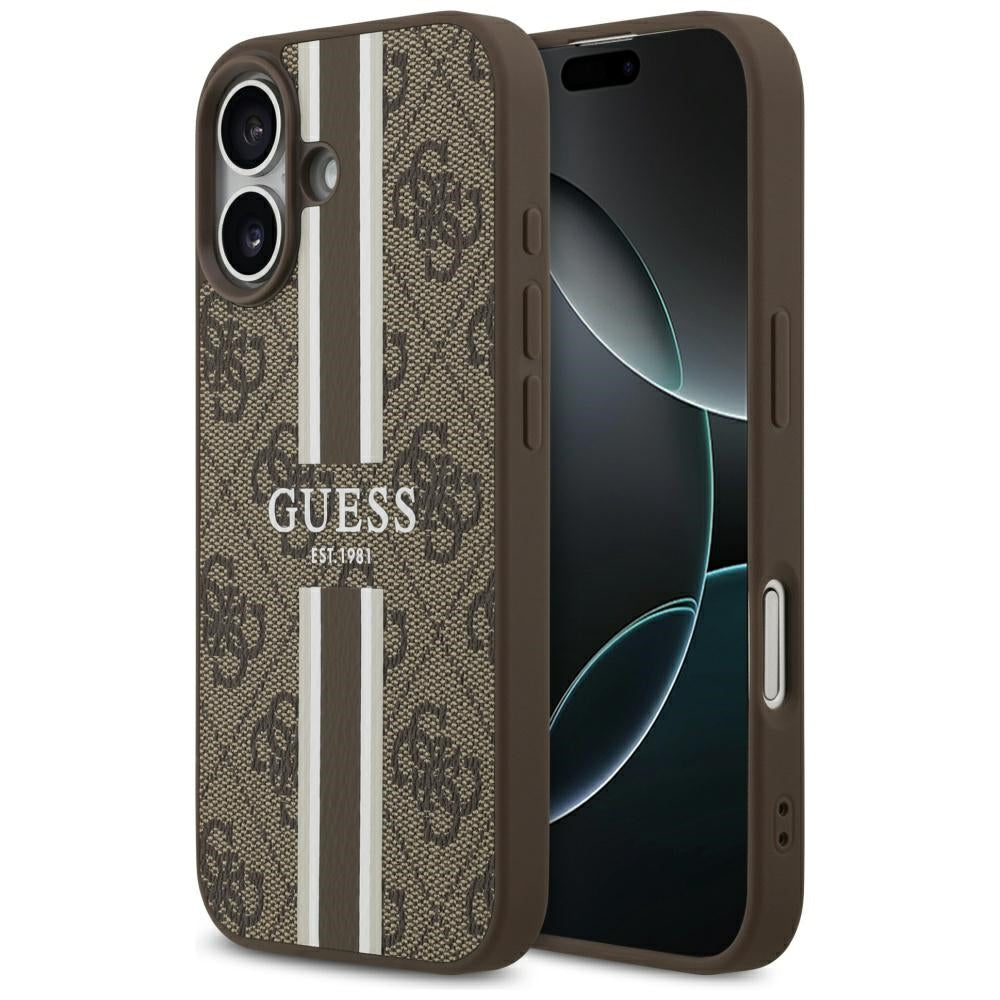 Futrola MagSafe za Apple iPhone 17, Guess, 4G Printed Stripes, Braon