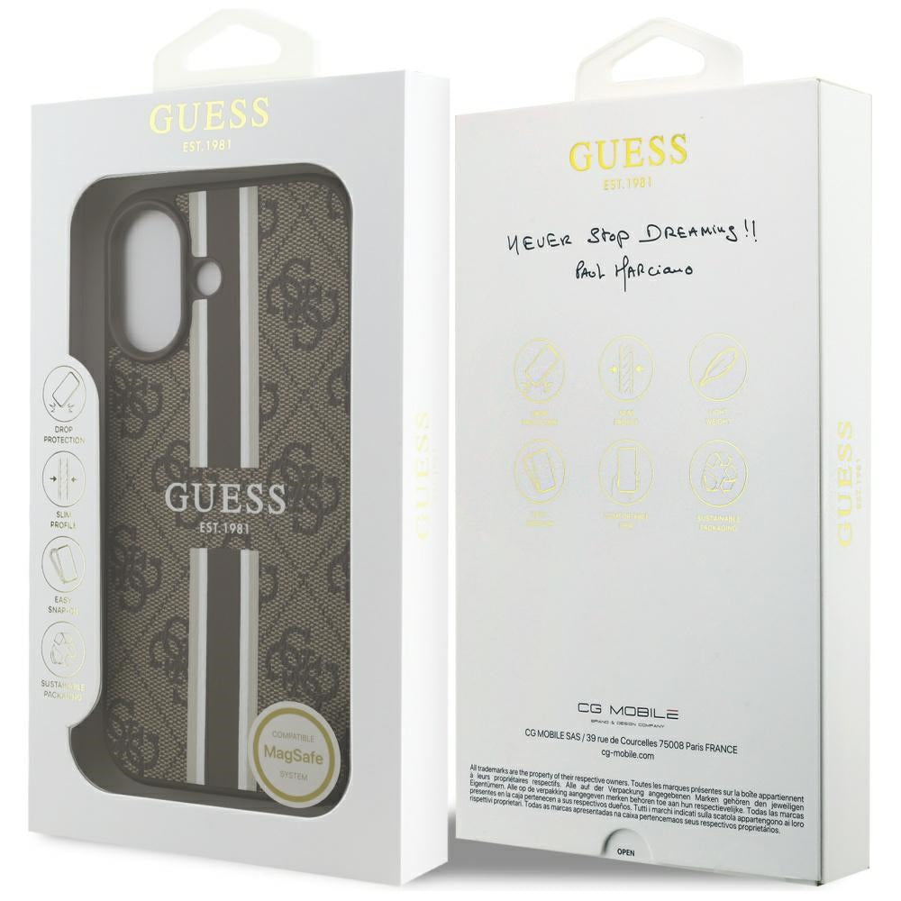 Futrola MagSafe za Apple iPhone 17, Guess, 4G Printed Stripes, Braon
