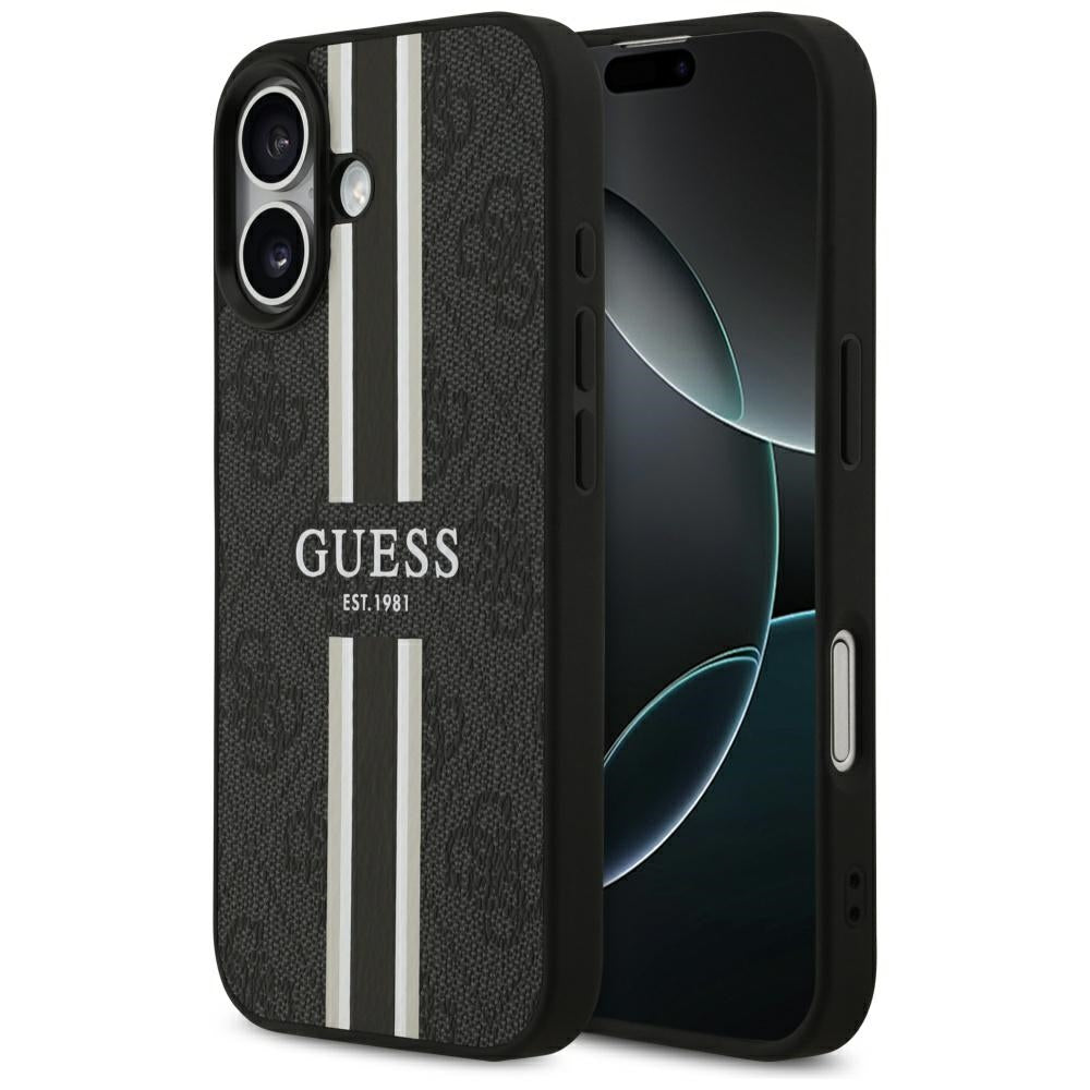 Futrola MagSafe za Apple iPhone 17, Guess, 4G Printed Stripes, Crna
