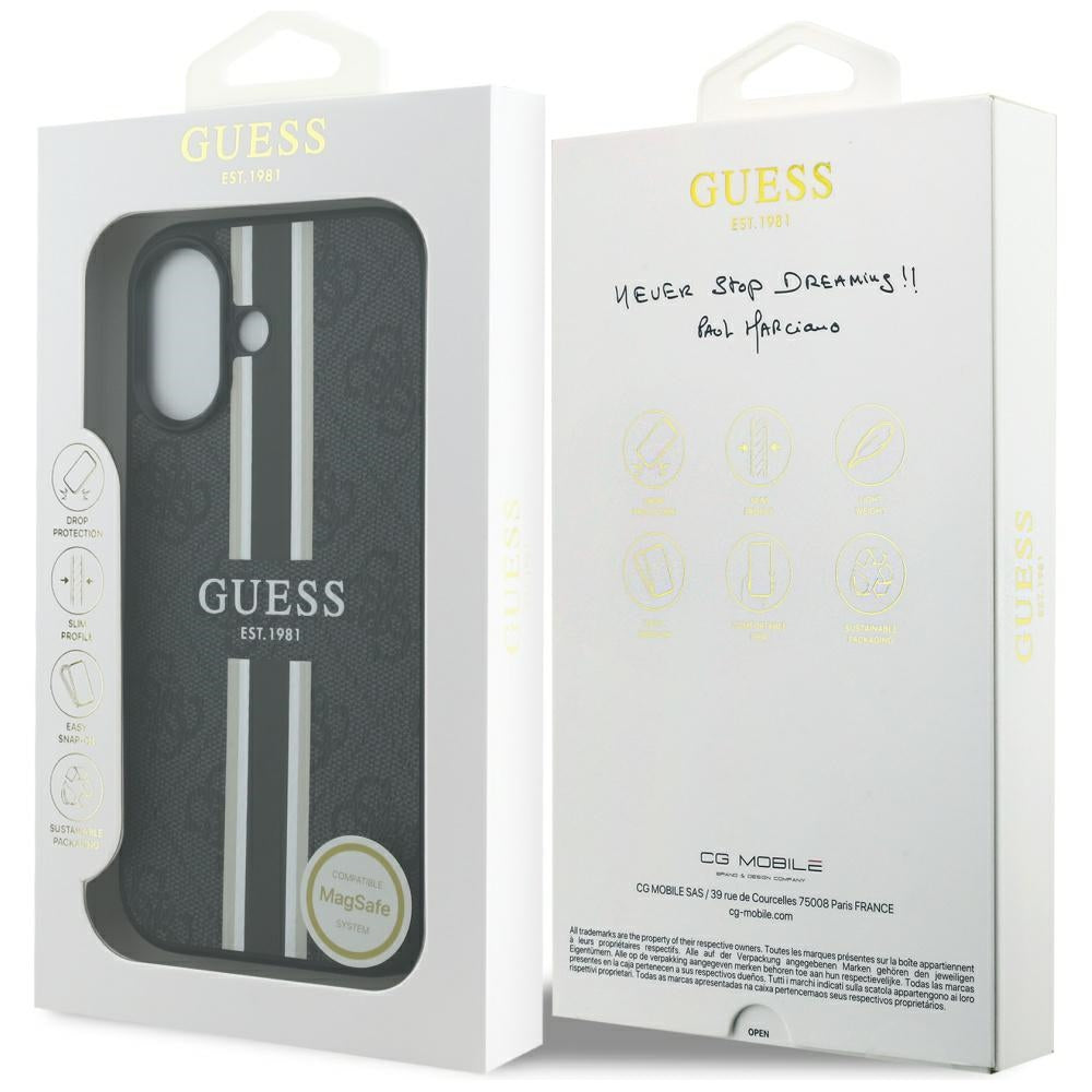 Futrola MagSafe za Apple iPhone 17, Guess, 4G Printed Stripes, Crna