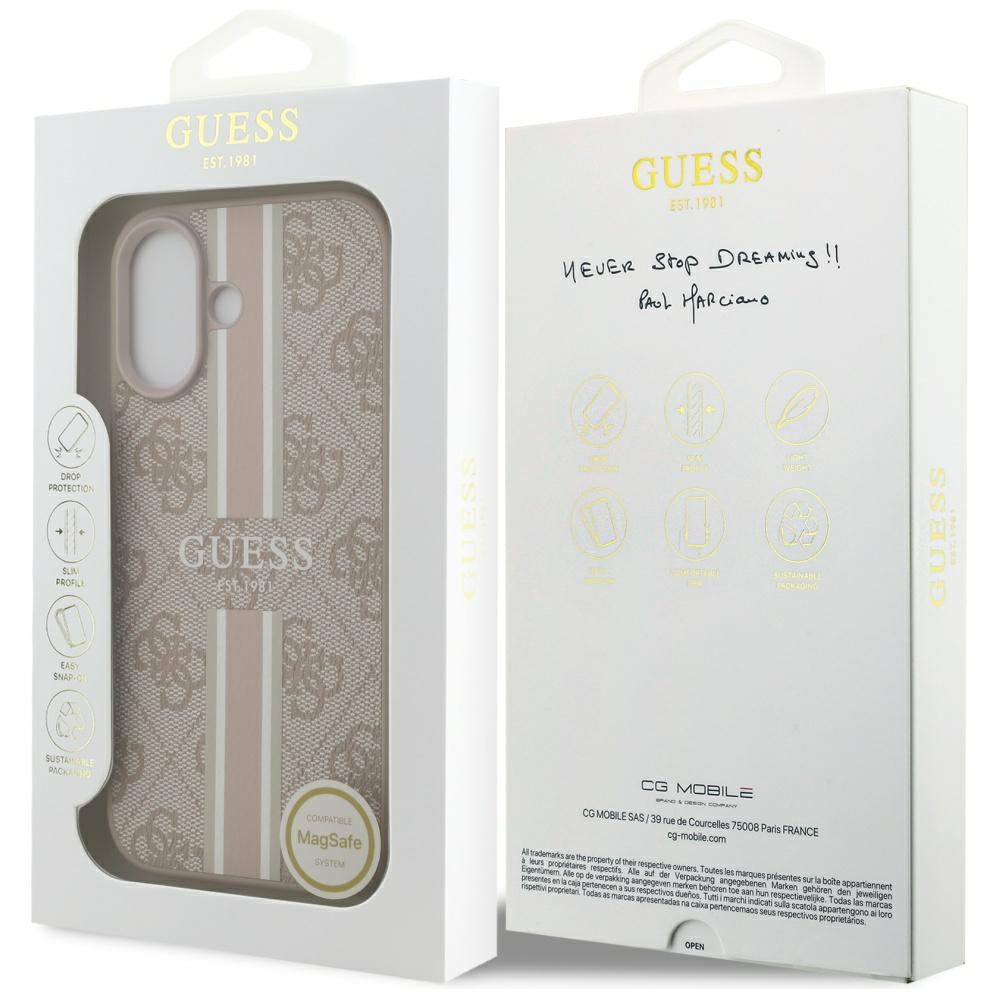 Futrola MagSafe za Apple iPhone 17, Guess, 4G Printed Stripes, Roze