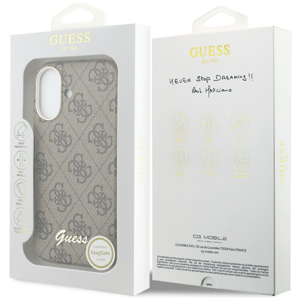 Futrola MagSafe za Apple iPhone 17, Guess, 4G Script Logo, Braon
