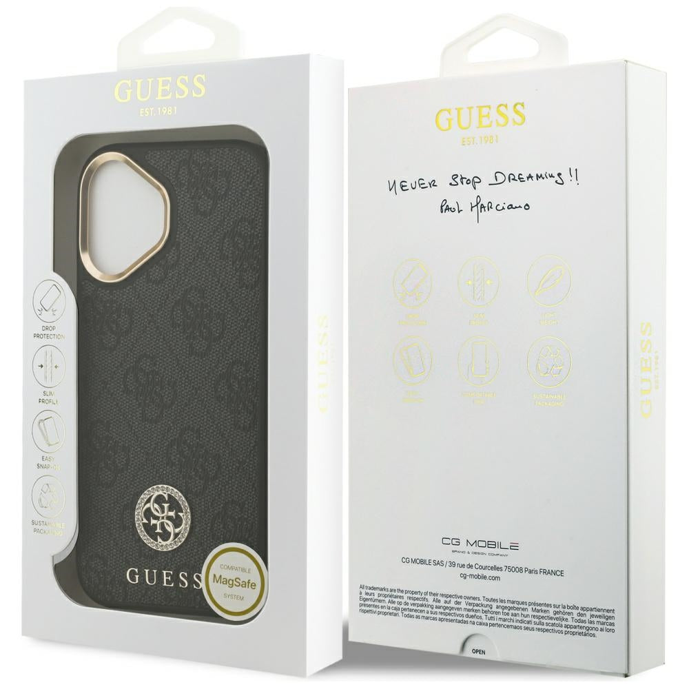 Futrola MagSafe za Apple iPhone 17, Guess, 4G Strass Logo, Crna