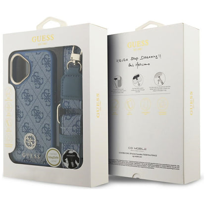 Husa MagSafe za Apple iPhone 17, Guess, 4G Strass Logo with Big Strap, Plava