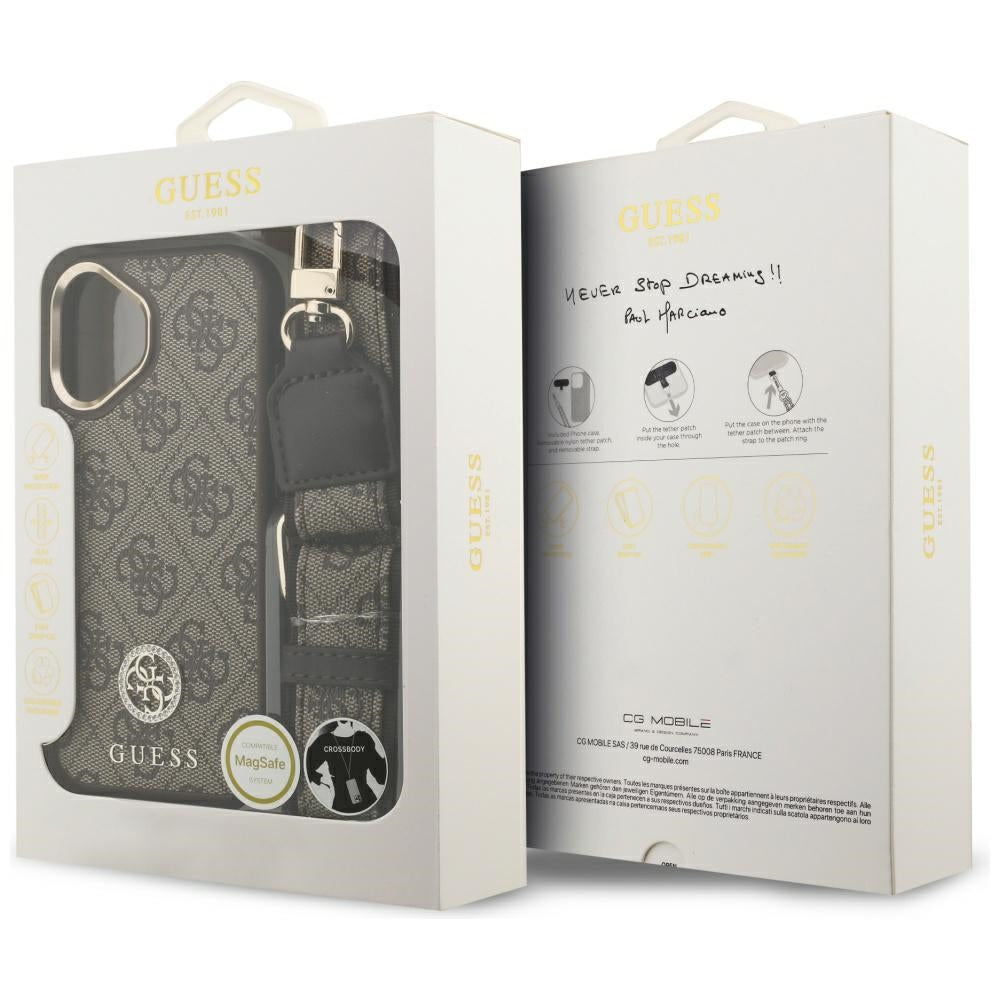 Futrola MagSafe za Apple iPhone 17, Guess, 4G Strass Logo with Big Strap, Braon