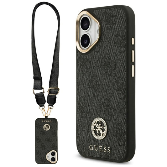 Futrola MagSafe za Apple iPhone 17, Guess, 4G Strass Logo with Big Strap, Crna