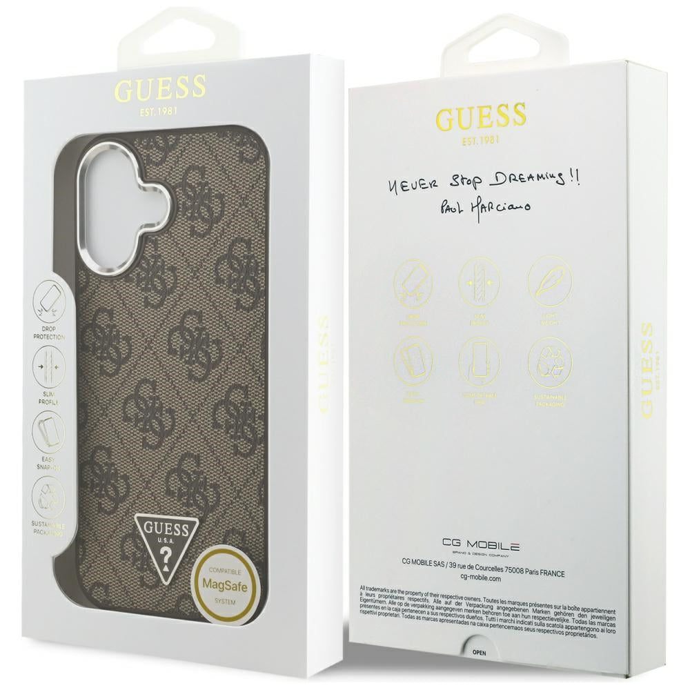 Futrola MagSafe za Apple iPhone 17, Guess, 4G Triangle Logo, Braon Srebrna