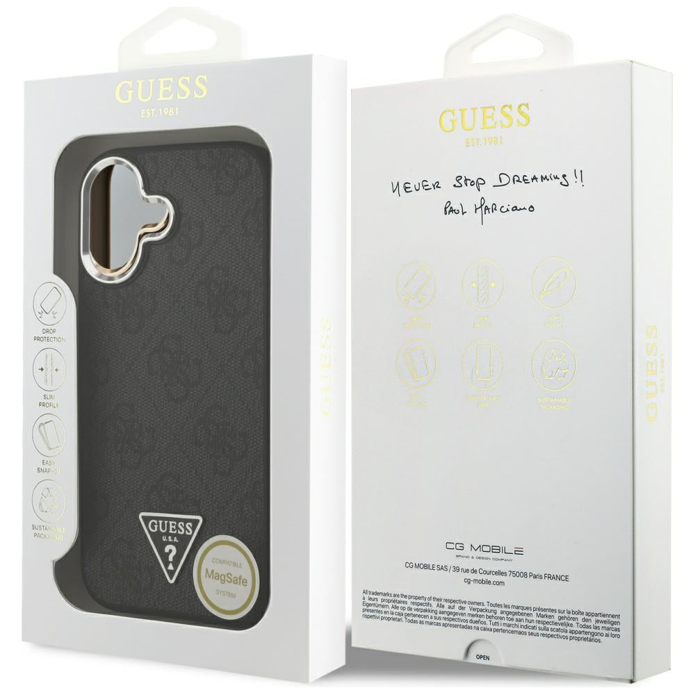Futrola MagSafe za Apple iPhone 17, Guess, 4G Triangle Logo, Crno Srebrna