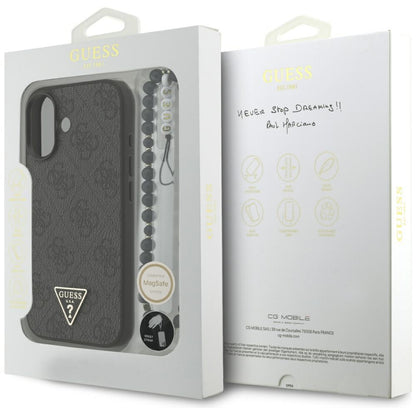 Husa MagSafe za Apple iPhone 17, Guess, 4G Triangle Logo sa kaišem, Crna