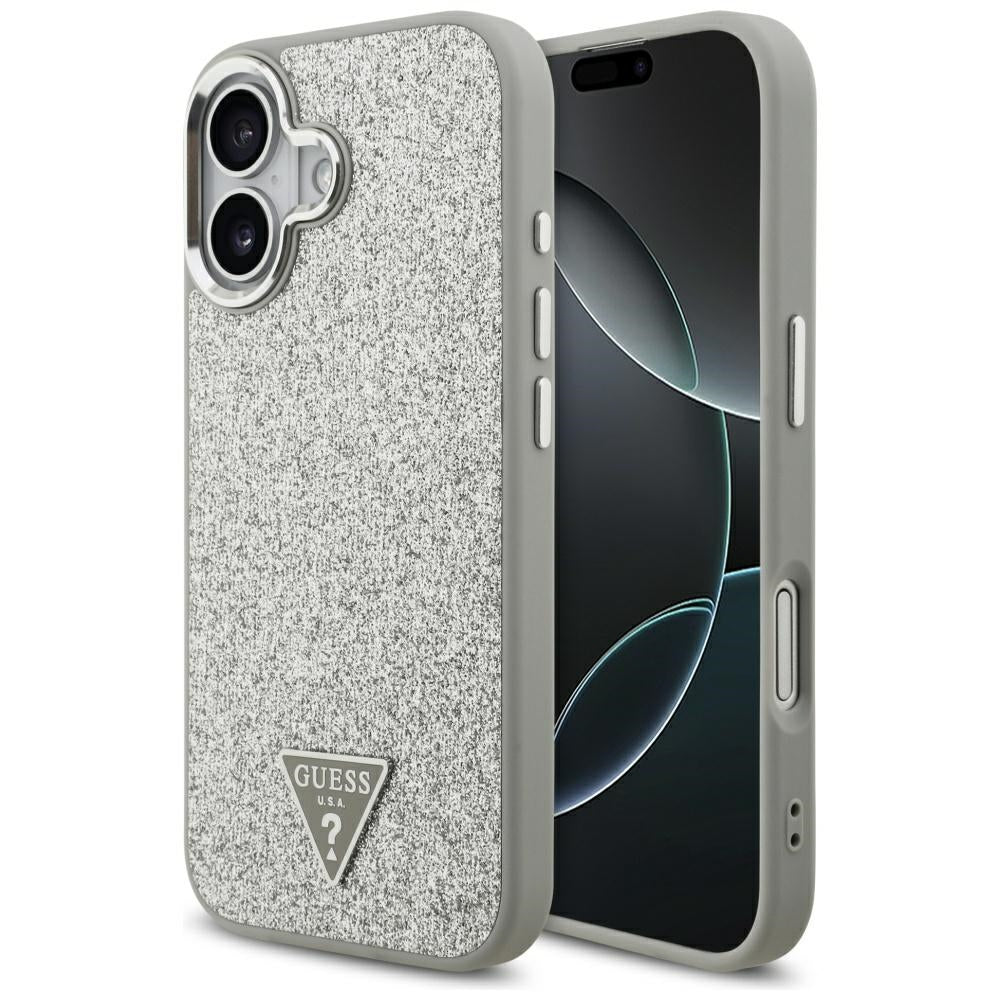 Futrola MagSafe za Apple iPhone 17, Guess, Glitter Triangle Logo, Srebrna