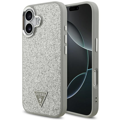 Futrola MagSafe za Apple iPhone 17, Guess, Glitter Triangle Logo, Srebrna