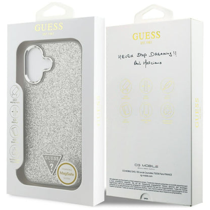 Futrola MagSafe za Apple iPhone 17, Guess, Glitter Triangle Logo, Srebrna