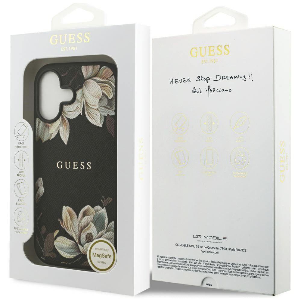 Futrola MagSafe za Apple iPhone 17, Guess, Grained Flowers, Crna