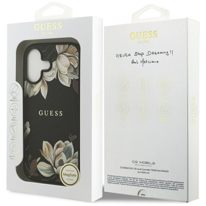 Futrola MagSafe za Apple iPhone 17, Guess, Grained Flowers, Crna