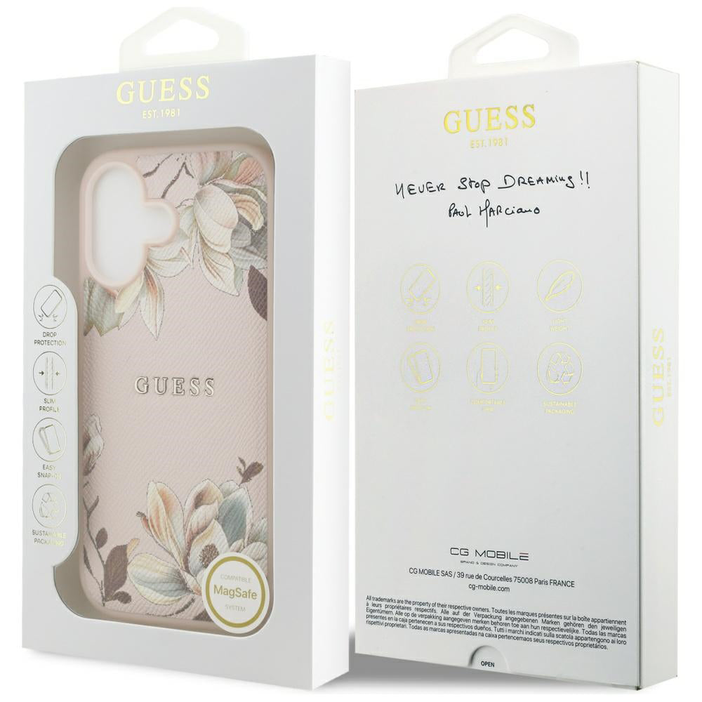 Futrola MagSafe za Apple iPhone 17, Guess, Grained Flowers, Roze