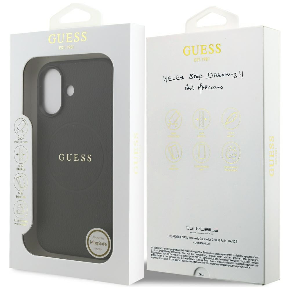 Futrola MagSafe za Apple iPhone 17, Guess, Grained Gold Ring, Crna