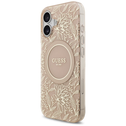 Futrola MagSafe za Apple iPhone 17, Guess, IML Flowers Allover Electroplated with Pearl Strap, Crna