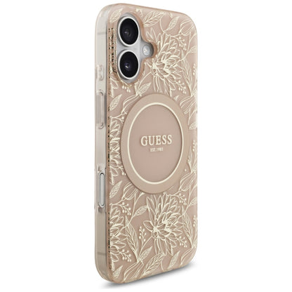 Futrola MagSafe za Apple iPhone 17, Guess, IML Flowers Allover Electroplated with Pearl Strap, Crna