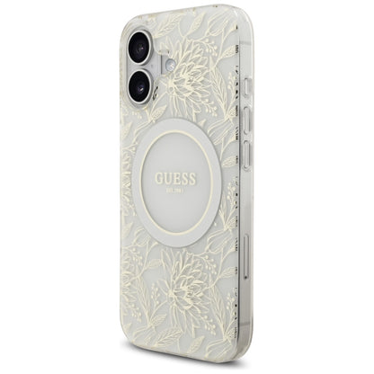 Futrola MagSafe za Apple iPhone 17, Guess, IML Flowers with Pearl Strap, Bela