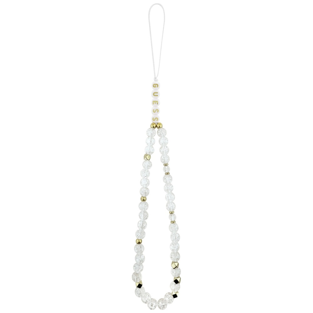 Futrola MagSafe za Apple iPhone 17, Guess, IML Flowers with Pearl Strap, Bela