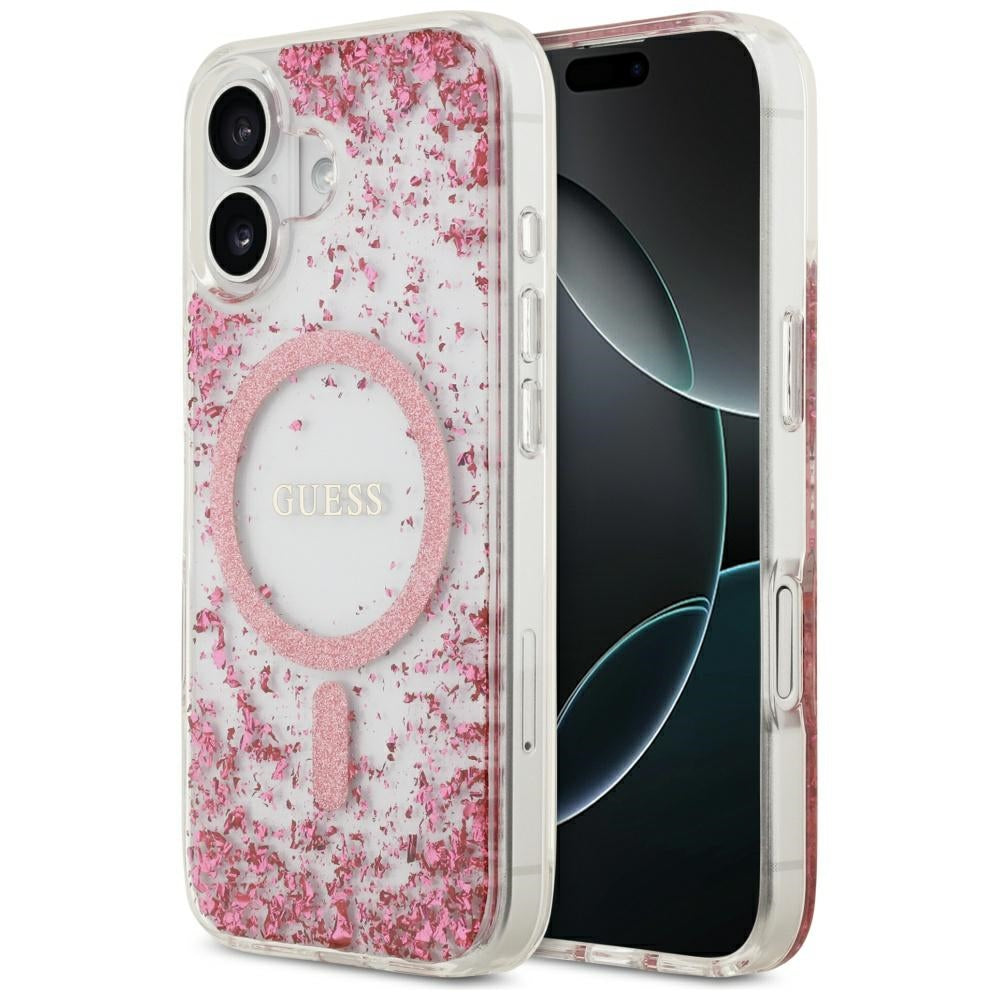 Husa MagSafe za Apple iPhone 17, Guess, Resin Bottom Glitter, Roze