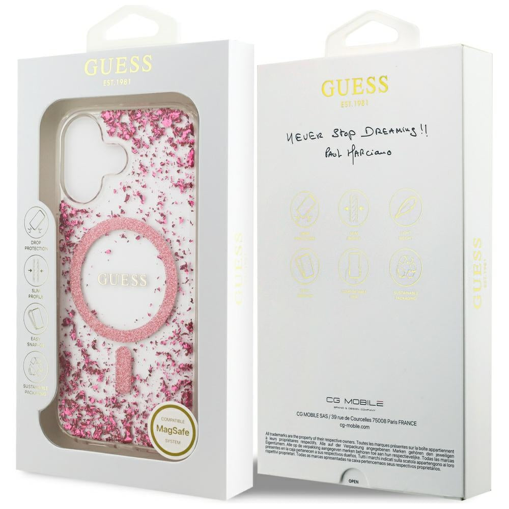 Husa MagSafe za Apple iPhone 17, Guess, Resin Bottom Glitter, Roze
