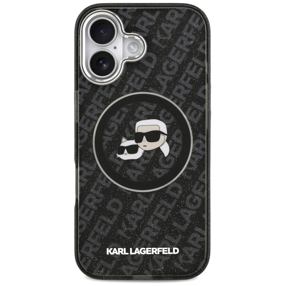 Futrola MagSafe za Apple iPhone 17, Karl Lagerfeld, Glitter Karl & Choupette Head, Crna