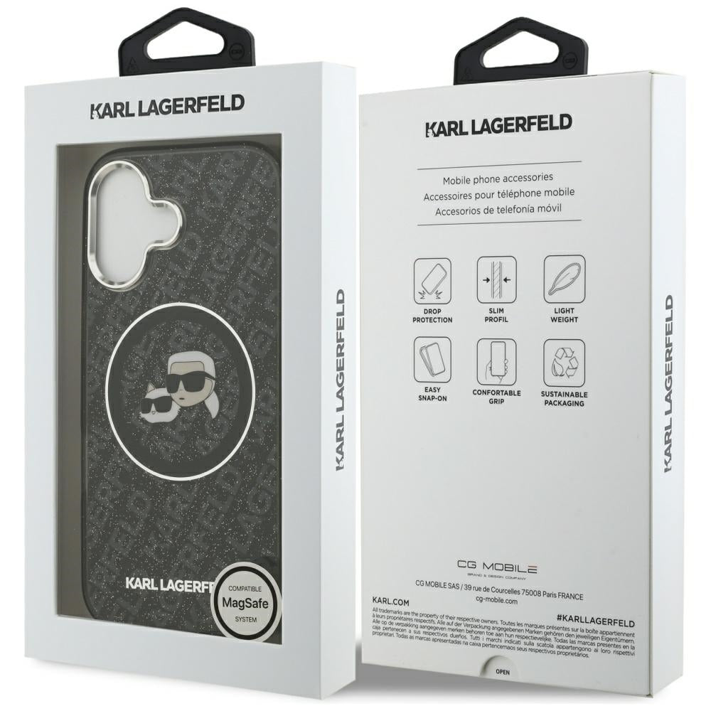 Futrola MagSafe za Apple iPhone 17, Karl Lagerfeld, Glitter Karl & Choupette Head, Crna