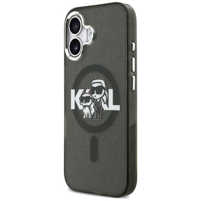 Futrola MagSafe za Apple iPhone 17, Karl Lagerfeld, IML Sketch Logo Glitter Karl & Choupette, Crna